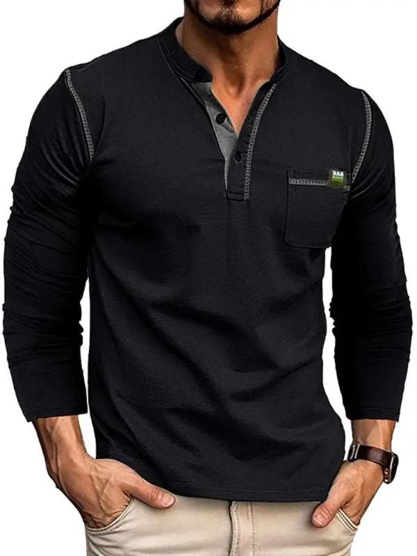 Men's Vibrant Color Block Knit Henley Long Sleeve Tee - MENLL
